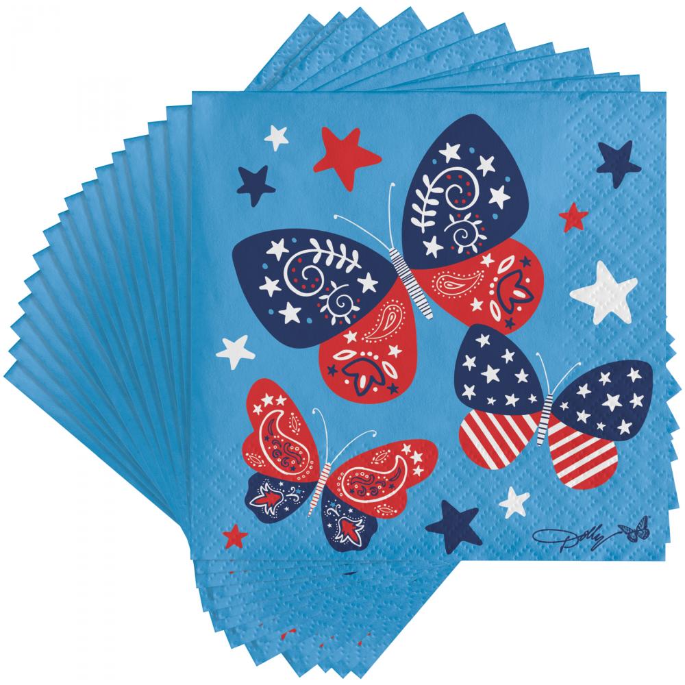 192 pc Bulk Dolly Parton Patriotic Butterflies Paper Beverage Napkins