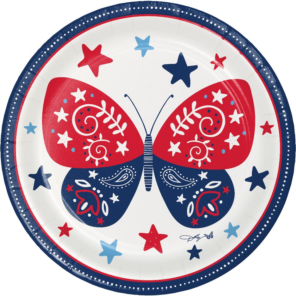 96 pc Bulk Dolly Parton Patriotic Butterflies Paper Dinner Plates