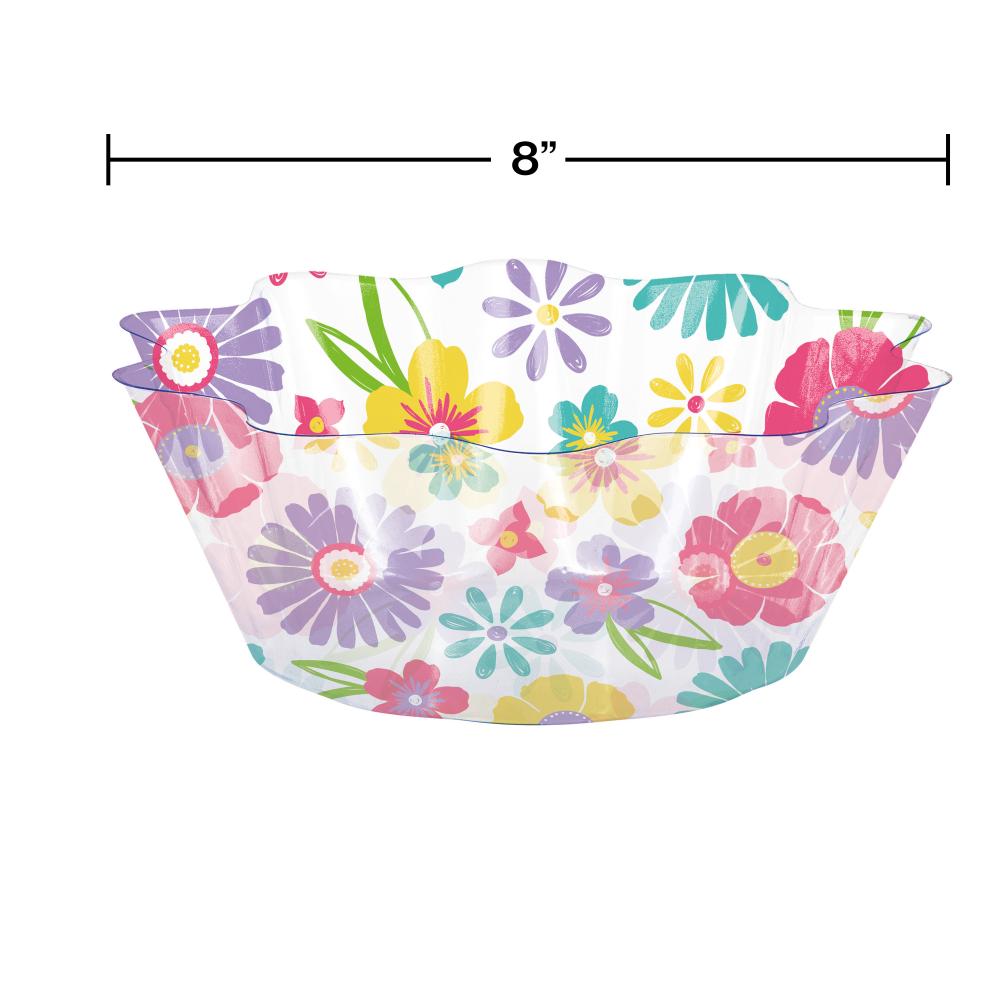 12 pc Bulk Spring Florals 8" Fluted Plastic Bowl