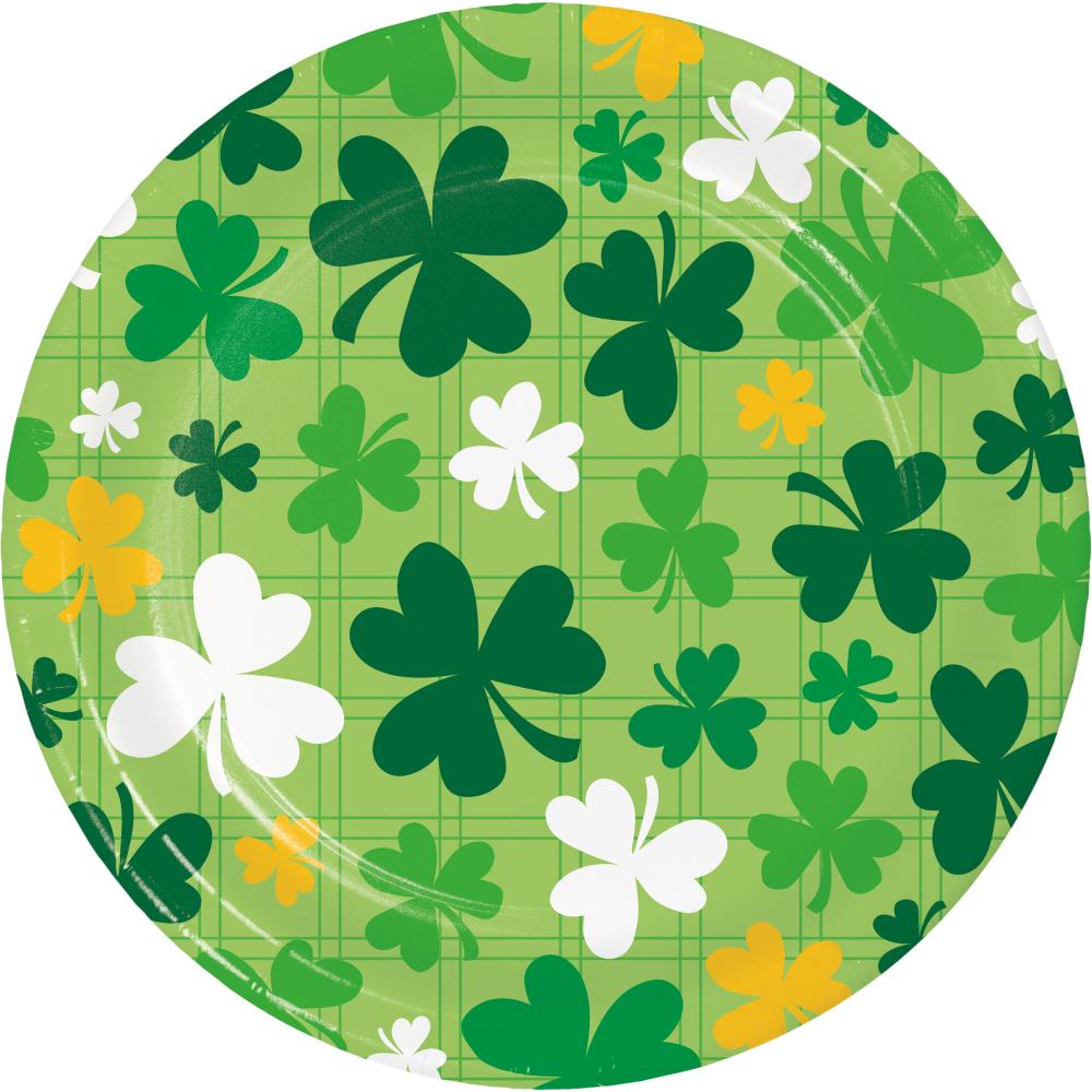 96 pc Bulk Shamrock and Roll Paper 6.75" Dessert Plate, Shamrock Toss