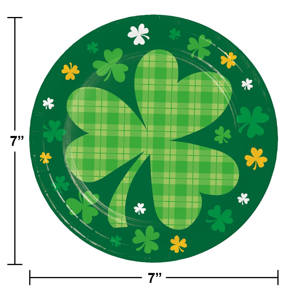 96 pc Bulk Shamrock and Roll Paper 6.75" Dessert Plate, Happy St Patricks Day
