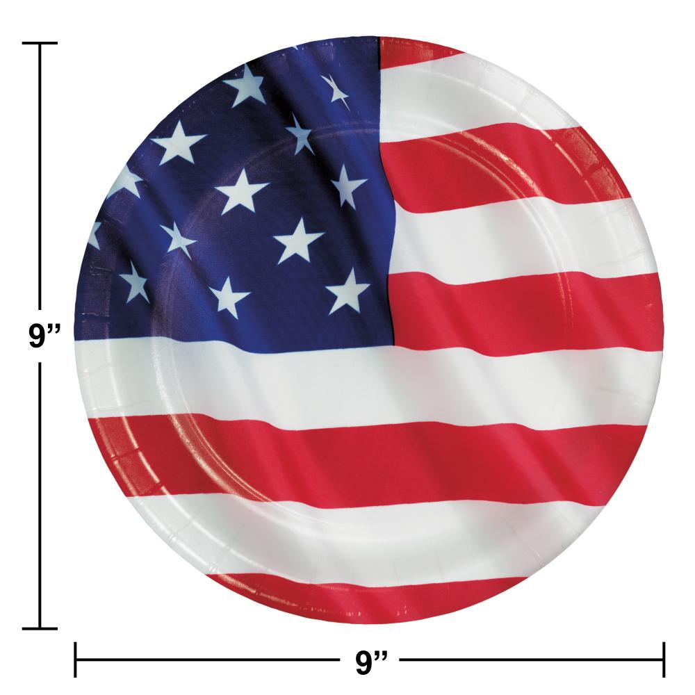96ct Patriotic Stars and Stripes 8.75" Dinner Plates, American Flag Design