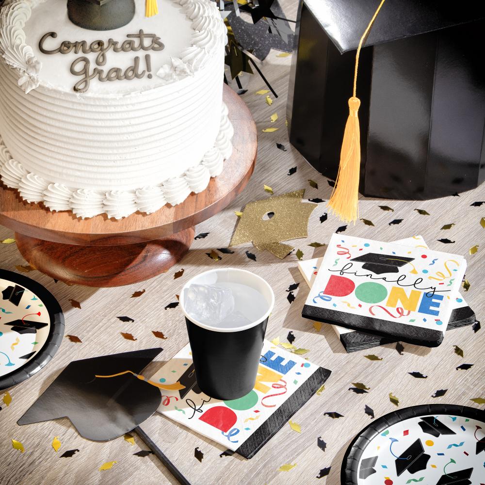 Grad Cap Toss 2 Ply "Finally Done" Beverage Napkin (16/Pkg) by Creative Converting