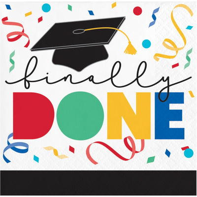 192 pc Bulk Grad Cap Toss 2 Ply "Finally Done" Beverage Napkin