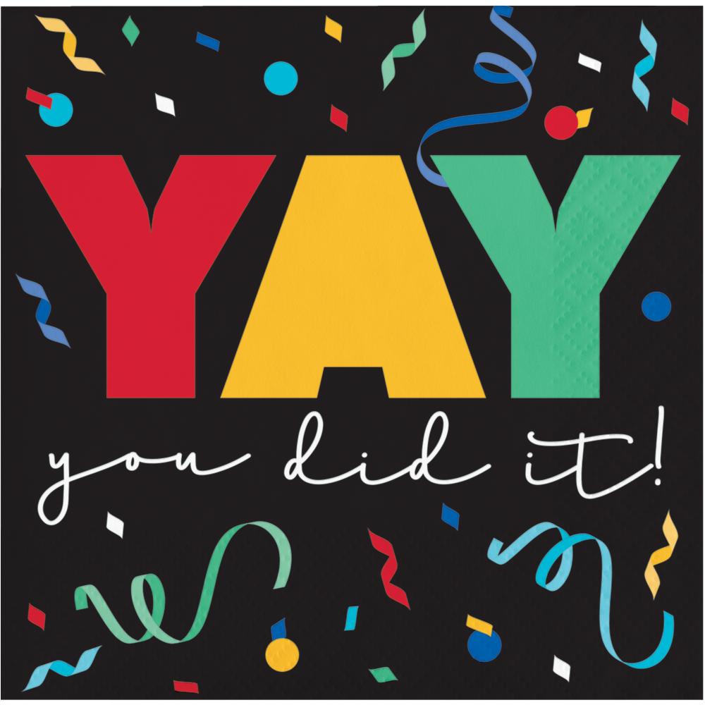 192 pc Bulk Grad Cap Toss 2 Ply "Yay" Beverage Napkin