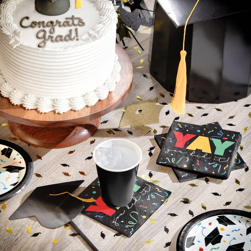 Grad Cap Toss 2 Ply "Yay" Beverage Napkin (16/Pkg) by Creative Converting