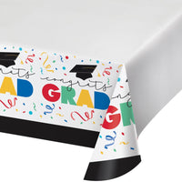 12 pc Bulk Grad Cap Toss Paper Tablecover Border Print, 54