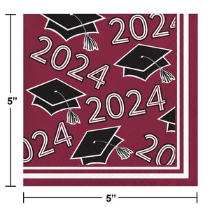 Graduation Class of 2024 2Ply Beverage Napkin Burgundy (36/Pkg)