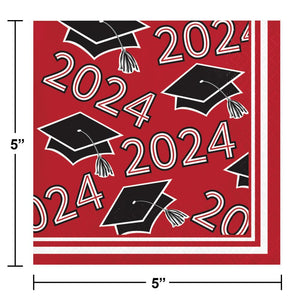 Graduation Class of 2024 2Ply Beverage Napkin Classic Red (36/Pkg)