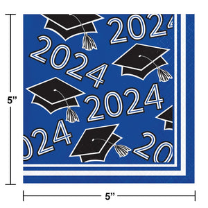 Graduation Class of 2024 2Ply Beverage Napkin Cobalt (36/Pkg)