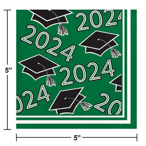 Graduation Class of 2024 2Ply Beverage Napkin Emerald Green (36/Pkg)