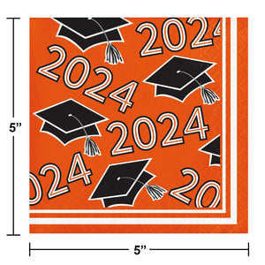 Graduation Class of 2024 2Ply Beverage Napkin Orange (36/Pkg)