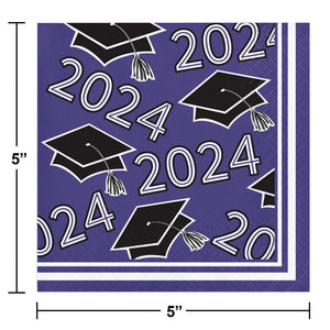 Graduation Class of 2024 2Ply Beverage Napkin Purple (36/Pkg)
