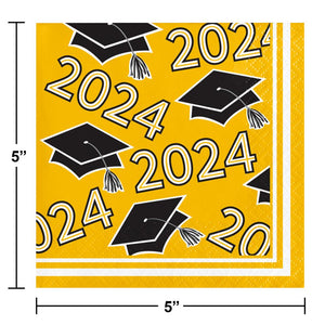 Graduation Class of 2024 2Ply Beverage Napkin Yellow (36/Pkg)