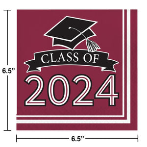 Graduation Class of 2024 2Ply Luncheon Napkin Burgundy (36/Pkg)
