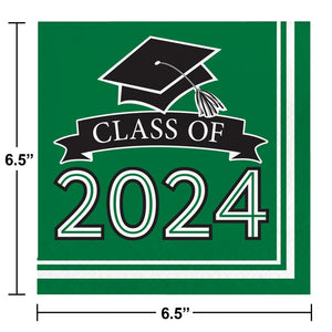 Graduation Class of 2024 2Ply Luncheon Napkin Emerald Green (36/Pkg)