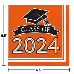 Graduation Class of 2024 2Ply Luncheon Napkin Orange (36/Pkg)