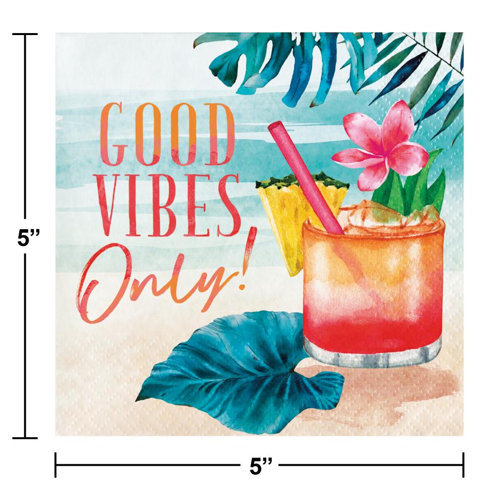 192ct Summer Breeze "Good Vibes" Paper Beverage Napkin