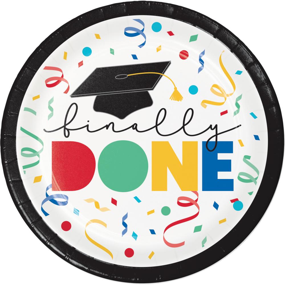 96 pc Bulk Grad Cap Toss "Done" Paper 6.75" Dessert Plate