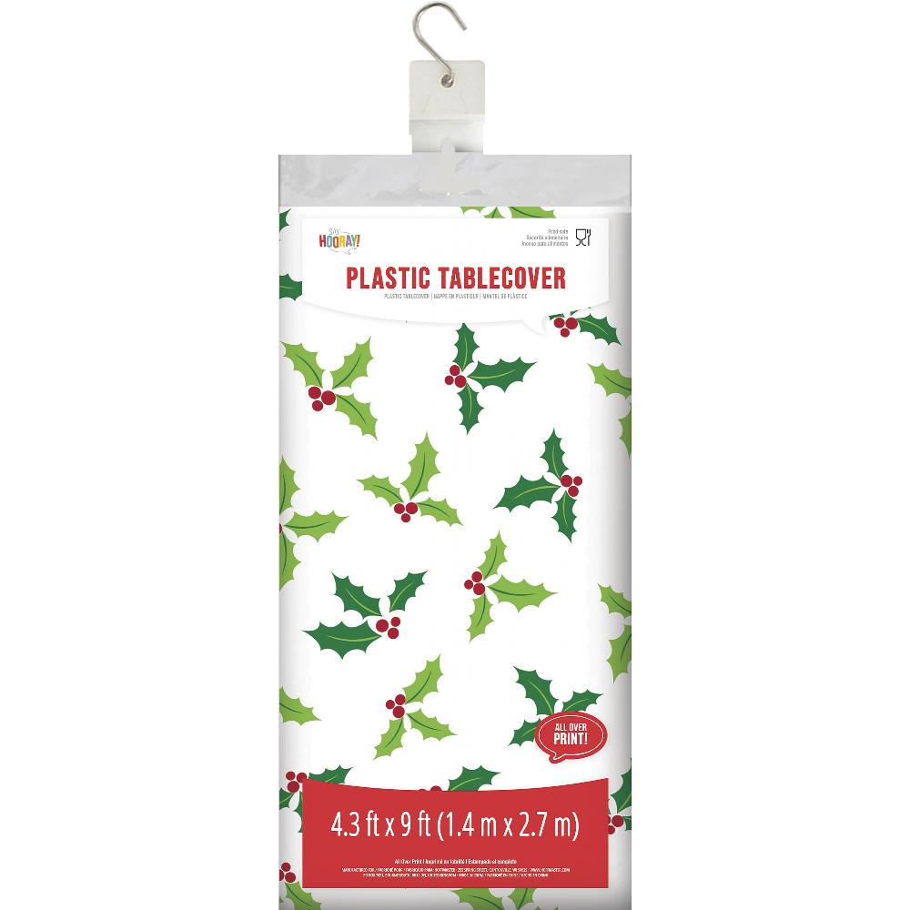 Christmas Tableware Plastic Tablecover, All Over Print Holly (1 per Pkg) by Creative Converting