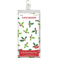 Christmas Tableware Plastic Tablecover, All Over Print Holly (1 per Pkg) by Creative Converting