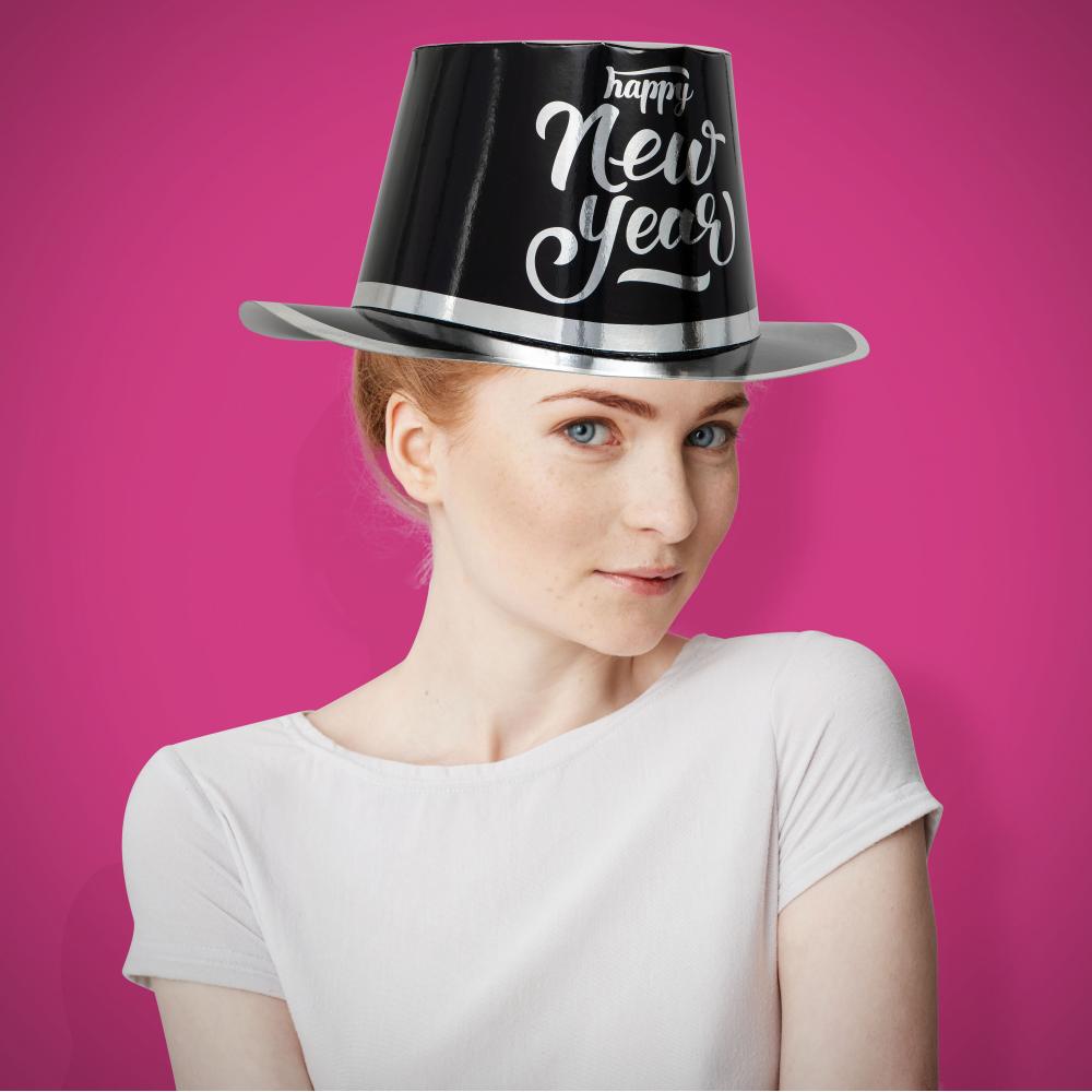 New Year's Black and Silver Top Hat (Case of 12) by Creative Converting