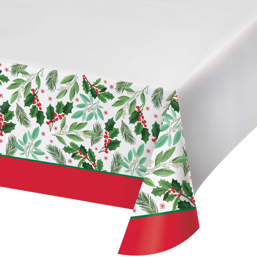 12 pc Bulk Holly Jolly Christmas Paper Tablecover, Border Print