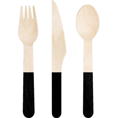 288 pc Bulk Black Velvet Wooden Cutlery, Assorted