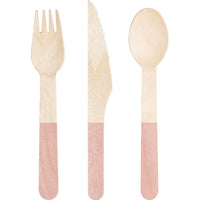 288 pc Bulk Classic Pink Wooden Cutlery, Assorted
