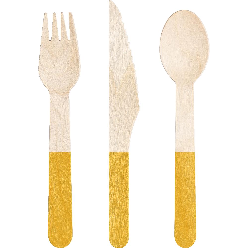 288 pc Bulk School Bus Yellow Wooden Cutlery, Assorted