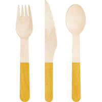 288 pc Bulk School Bus Yellow Wooden Cutlery, Assorted