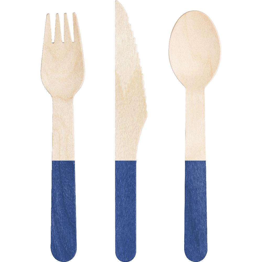 288 pc Bulk Cobalt Wooden Cutlery, Assorted