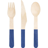 288 pc Bulk Cobalt Wooden Cutlery, Assorted