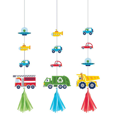 36 pc Bulk Transportation Time City Life Hanging Cutouts with Tassels