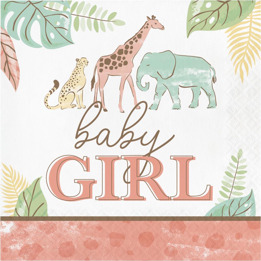 192 pc Bulk Safari Baby Paper Lunch Napkin, Girl