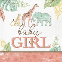 192 pc Bulk Safari Baby Paper Lunch Napkin, Girl