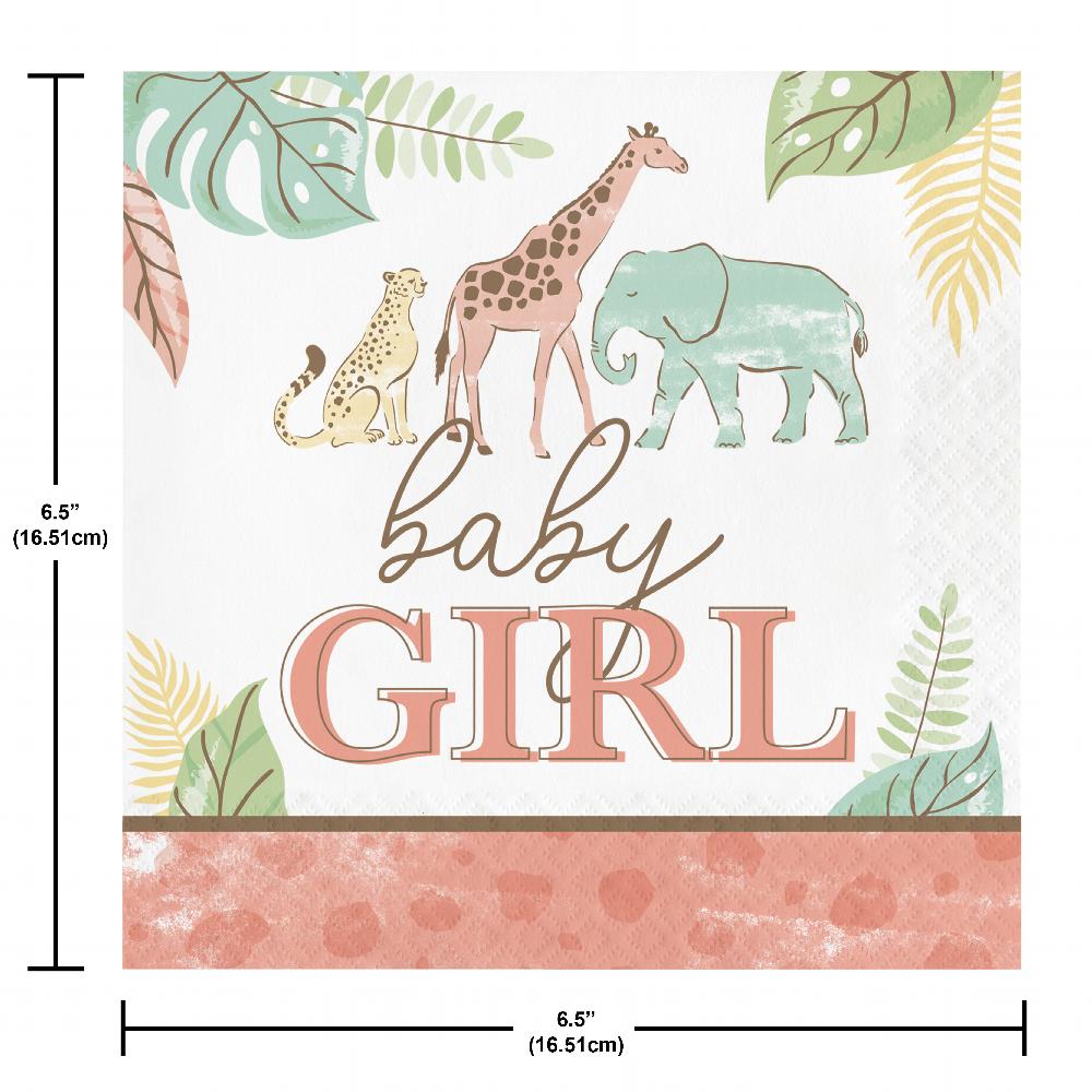 Safari Baby Paper Lunch Napkin, Girl (Case of 192) by Creative Converting