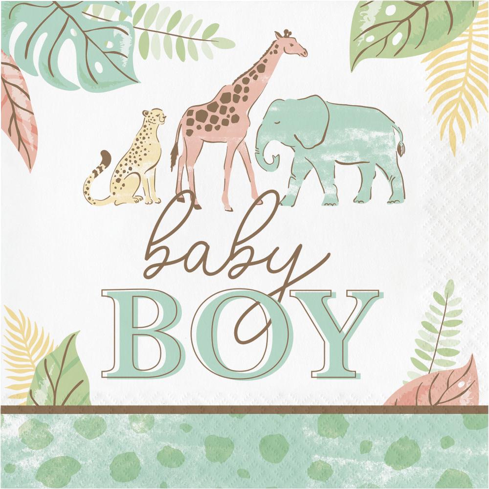 192 pc Bulk Safari Baby Paper Lunch Napkin, Boy