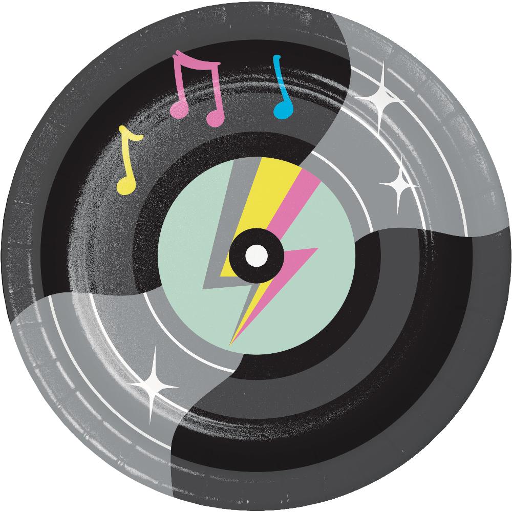 96 pc Bulk Birthday Beats Disco Party Vinyl Record Paper Dessert Plates