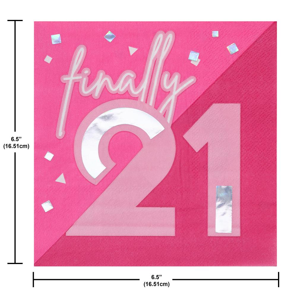Pink Party Lunch Napkin, Foil, 21 (16 per Pkg)