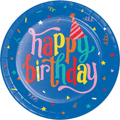 96 pc Bulk Hats Off Birthday Paper Dinner Plate