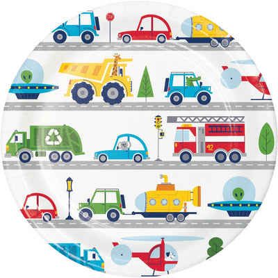 96 pc Bulk Transportation Time City Life Paper Dinner Plates