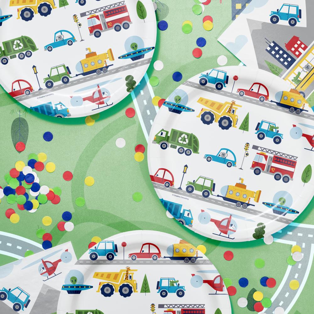 Transportation Time City Life Paper Dinner Plates (Case of 96) by Creative Converting