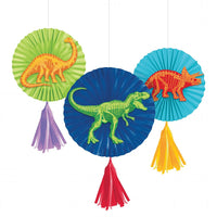 Dino Dig Paper Fans w/ Tassels (3 per Pkg)
