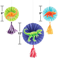 Dino Dig Paper Fans w/ Tassels (3 per Pkg)