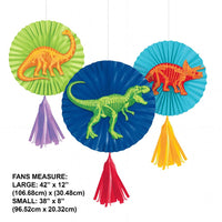 Dino Dig Paper Fans w/ Tassels (3 per Pkg)