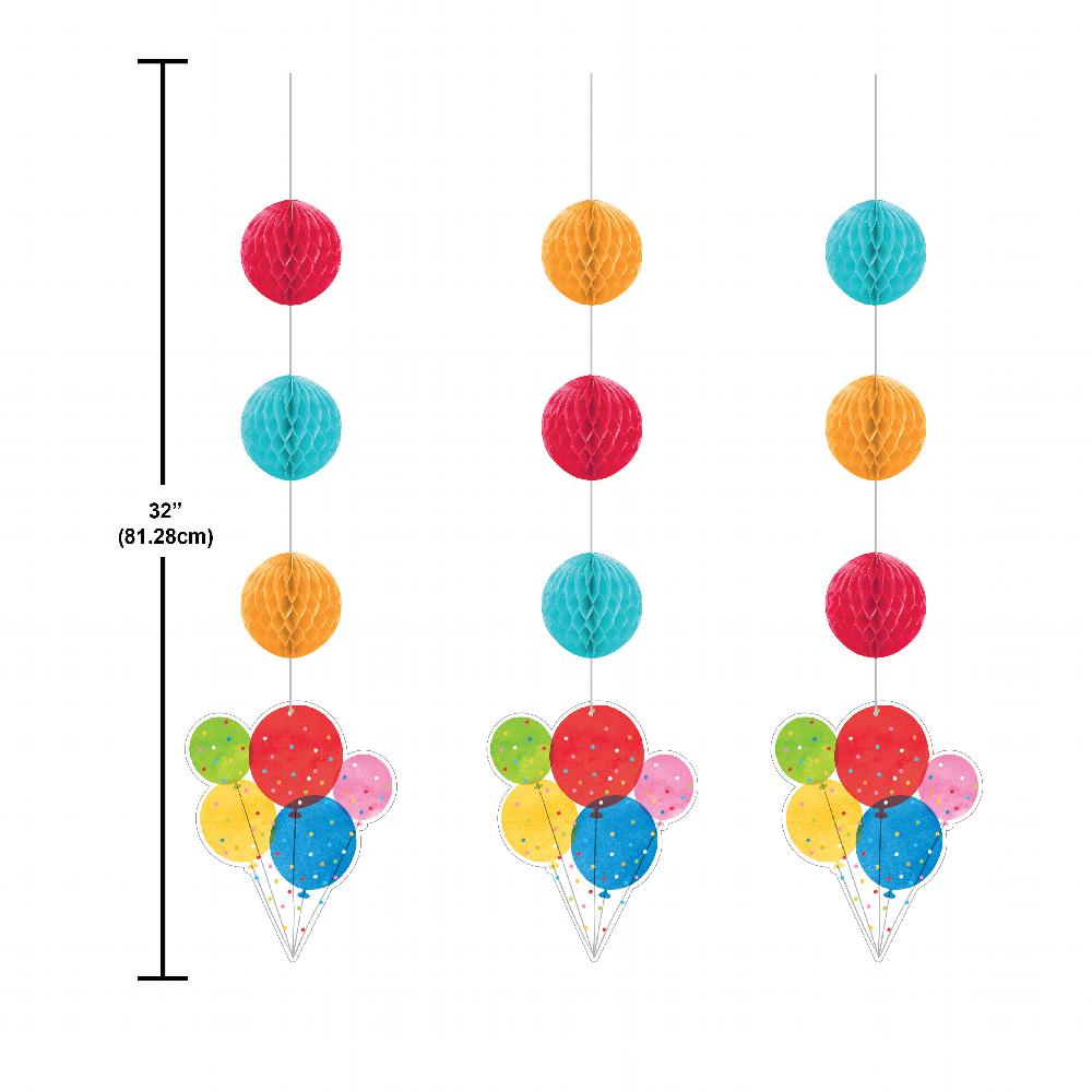 Confetti Balloons Hanging Cutouts w/ Honeycomb (3/Pkg)