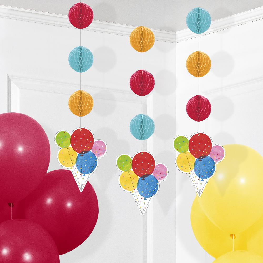 Confetti Balloons Hanging Cutouts w/ Honeycomb (3/Pkg)