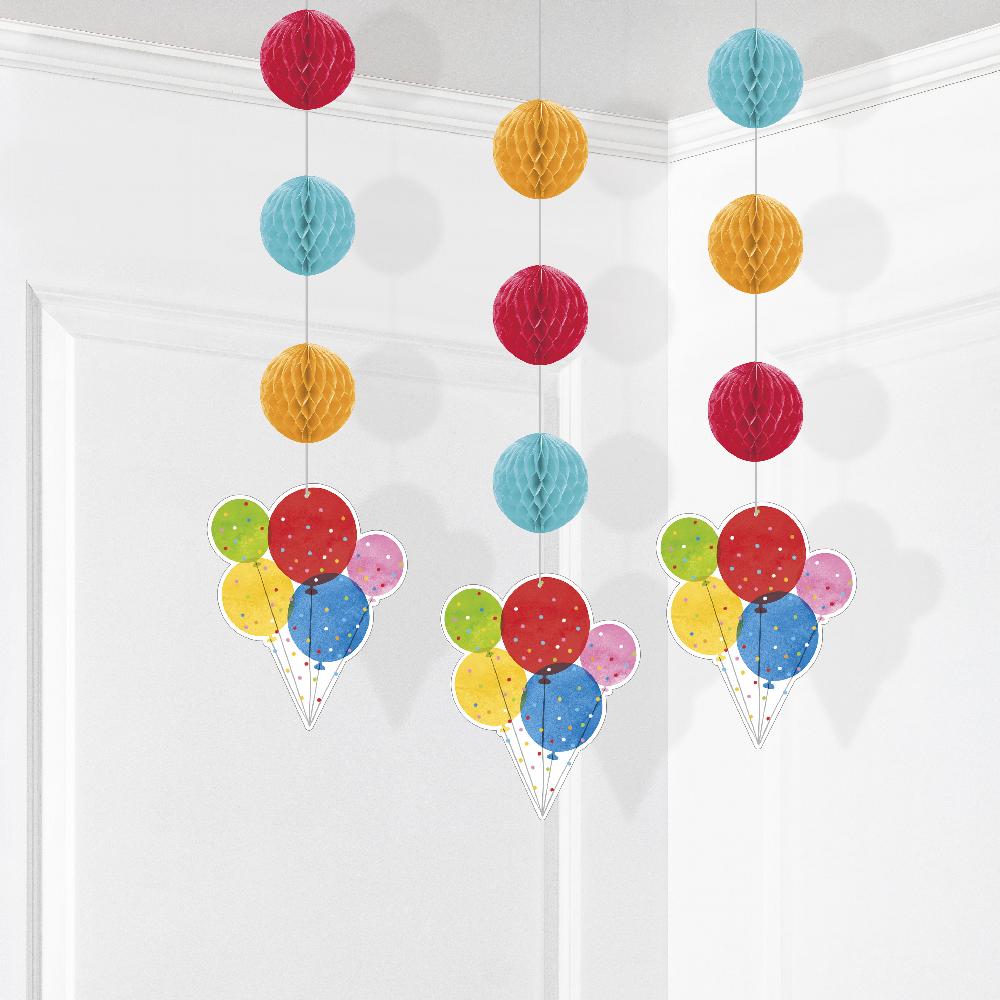 Confetti Balloons Hanging Cutouts w/ Honeycomb (3/Pkg)