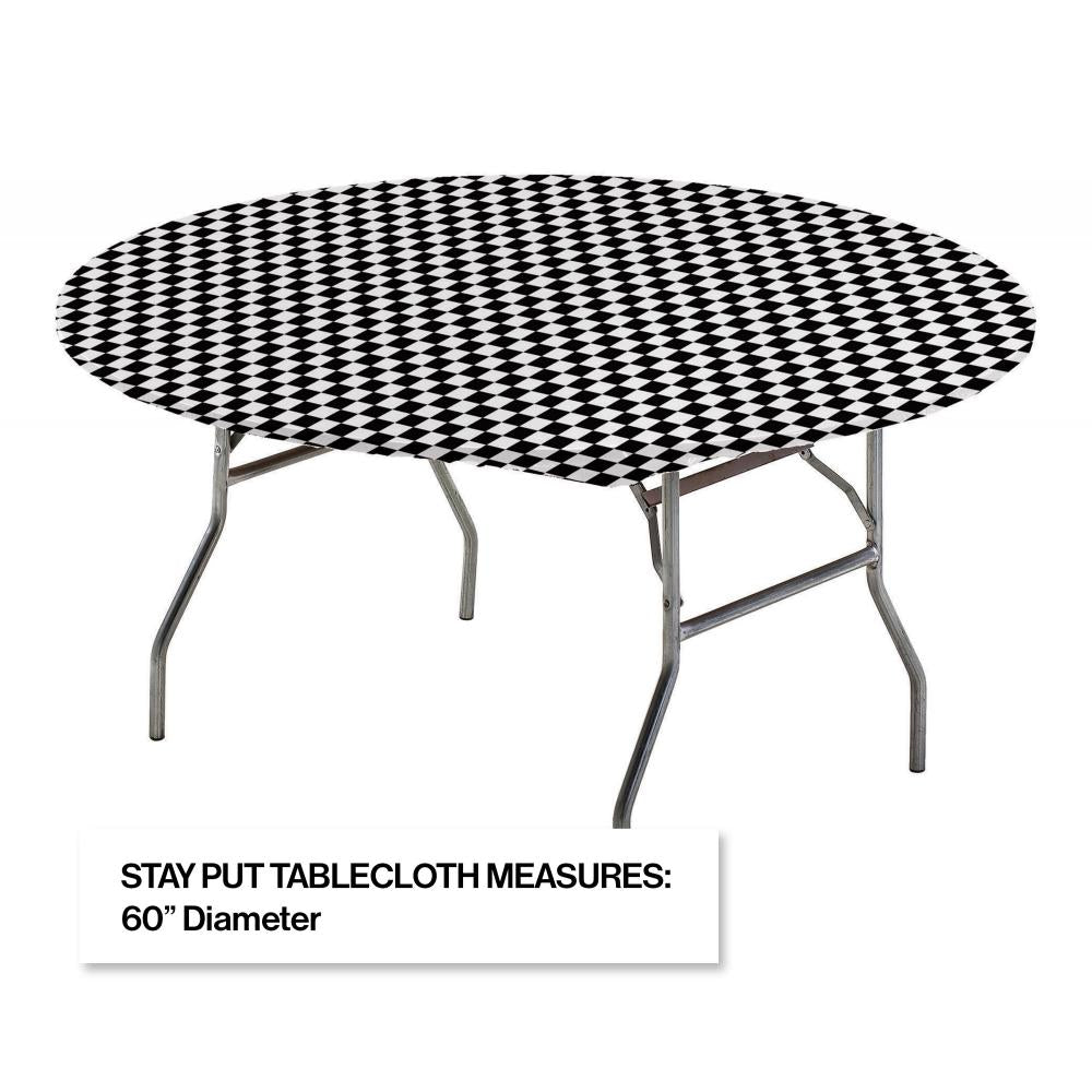 12ct Bulk Black Check Stay Put Round Table Covers
